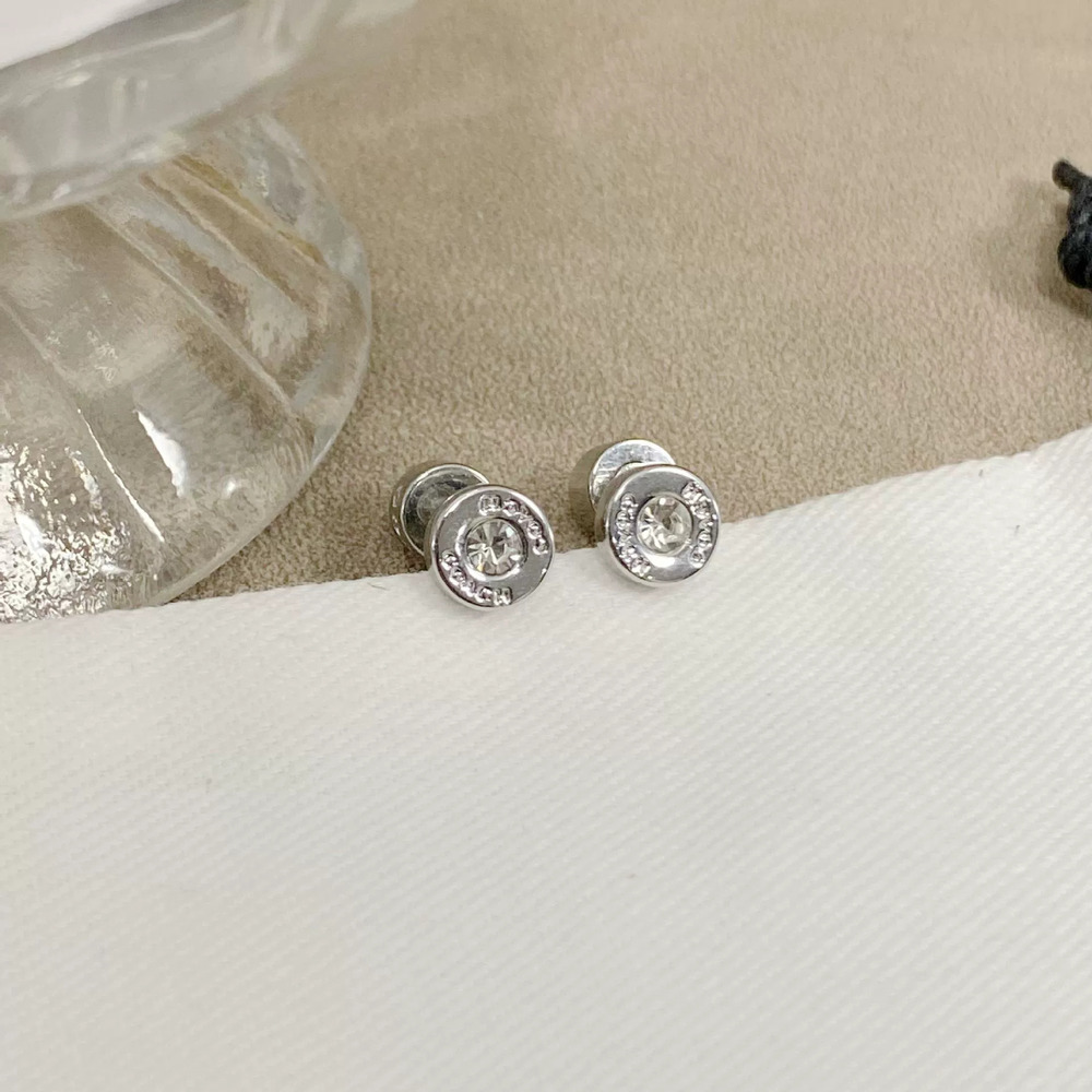 Coach Small Round Metal Rhinestone Earrings